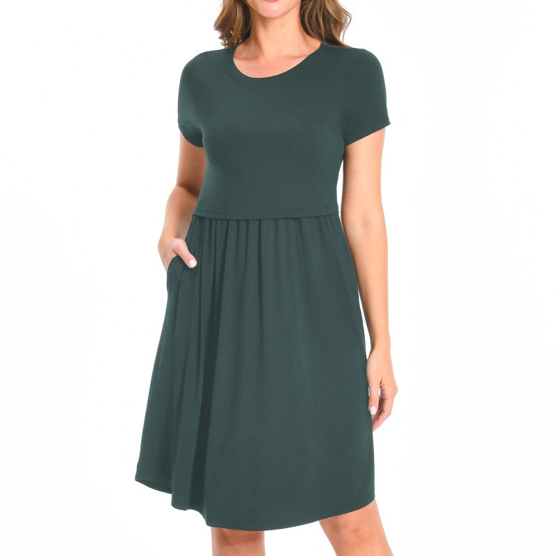 Bearsland Women's Short Sleeves Maternity Dress Nursing Breastfeeding Dresses with Pockets,Green,s - Image 3